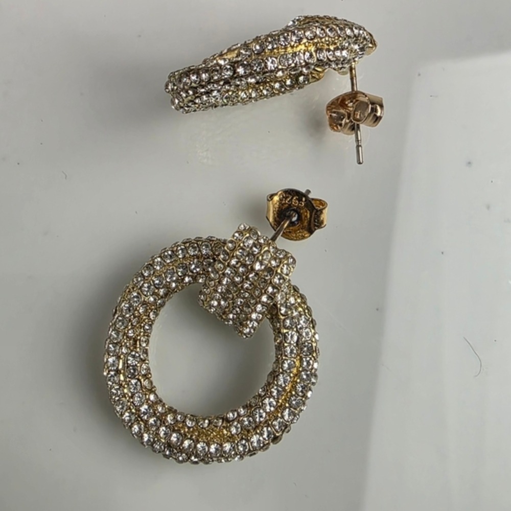 Gold Crystal Door Knob Hoop Earrings Pierced - Picture 7 of 11